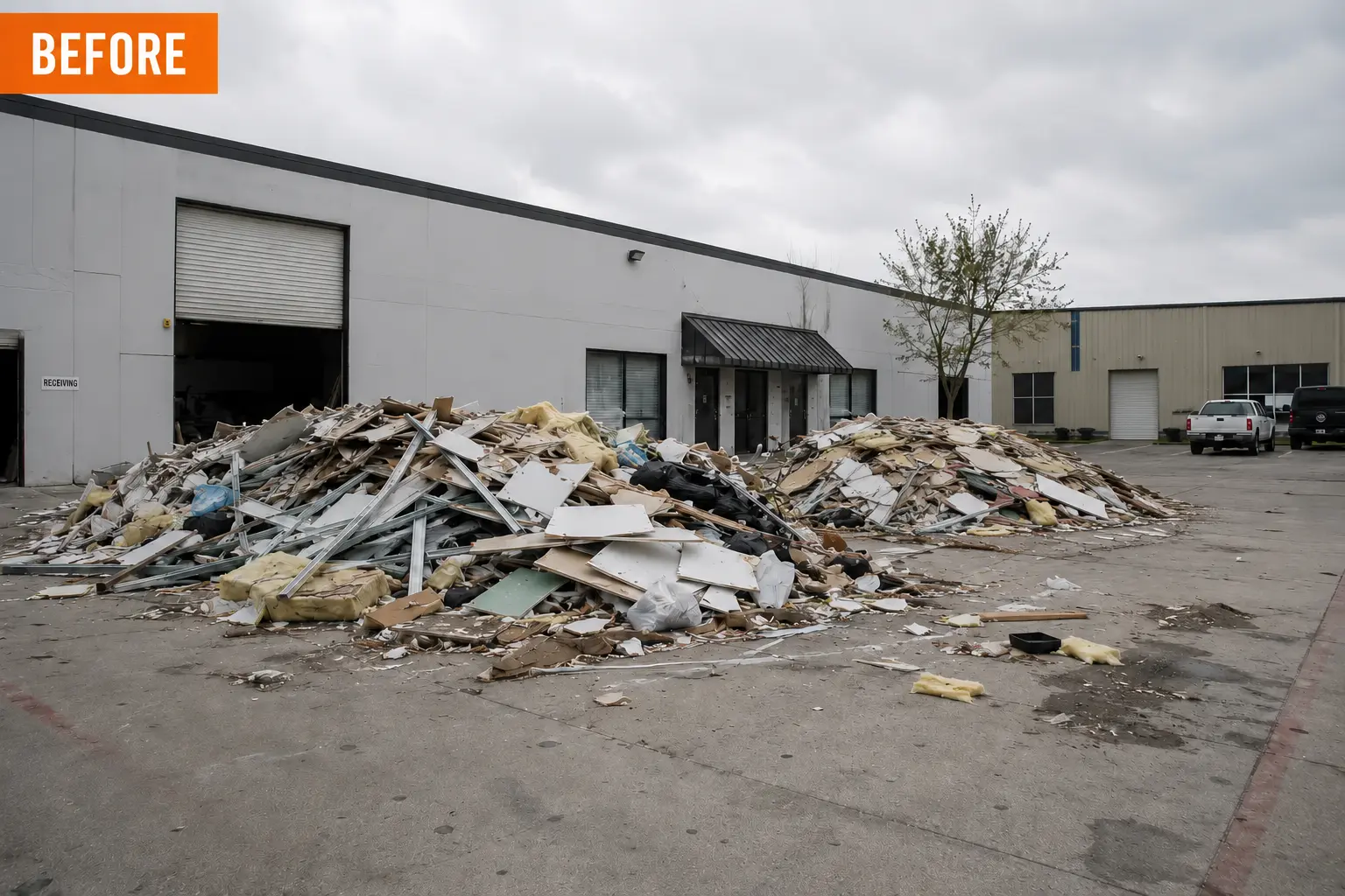 commercial site before dumpster cleanup service in New Braunfels Texas.