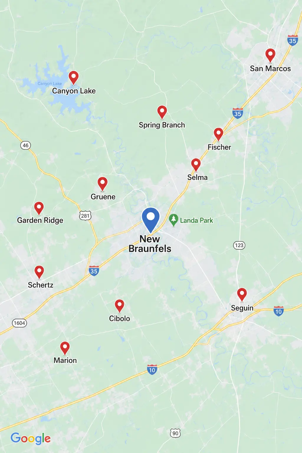 Home 23 map of new braunfels neaby areas