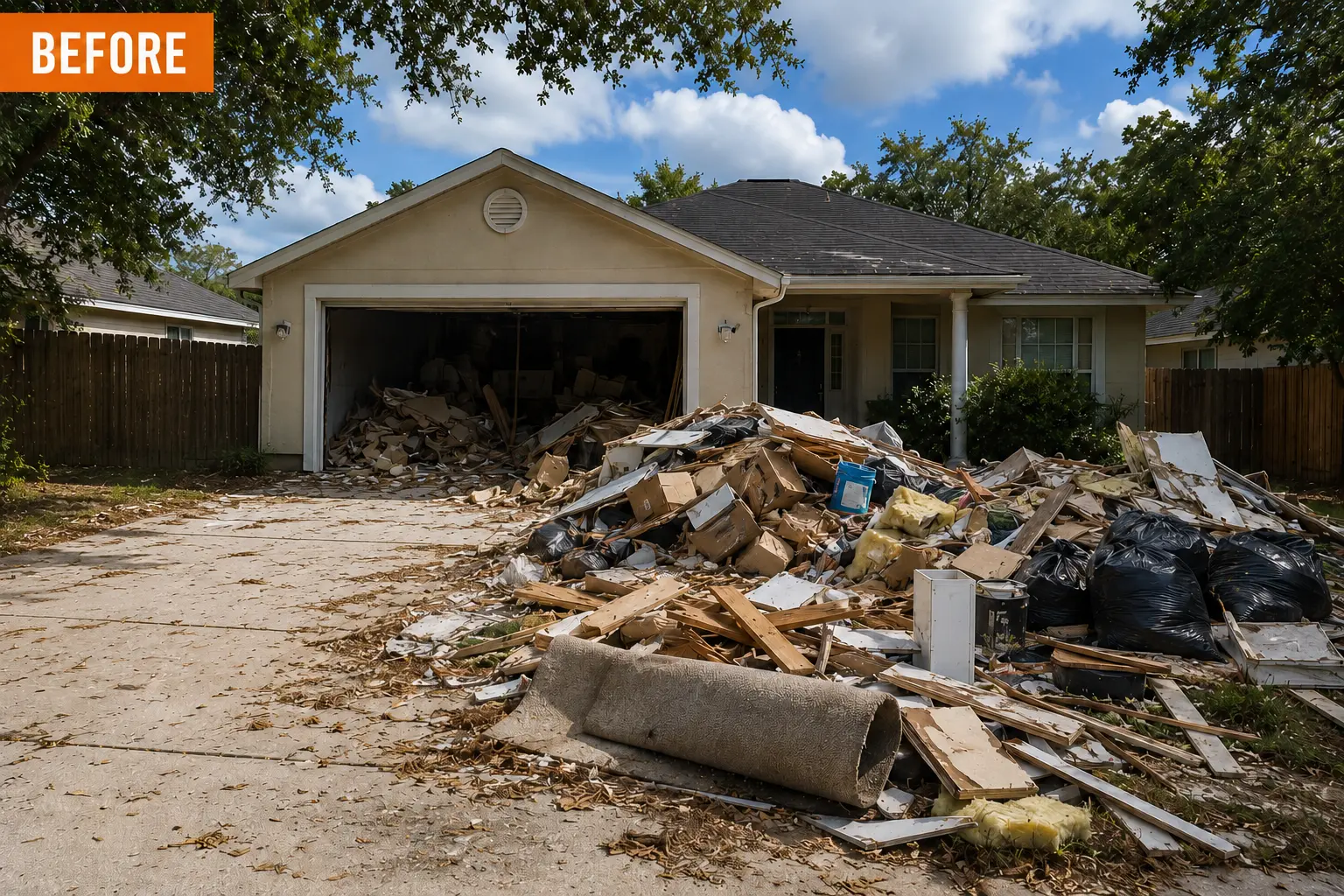 residential site before dumpster cleanup service in New Braunfels Texas.